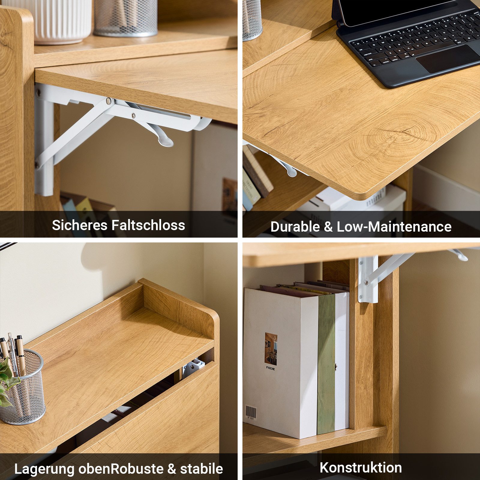 SoBuy Regal-Schreibtisch FWT92, Klapptisch Schreibtisch klein mit Regal, Gaming Tisch, Nähtisch, Computertisch klein, Küchentisch Laptoptisch für Home Office, K – Bild 5 von 5