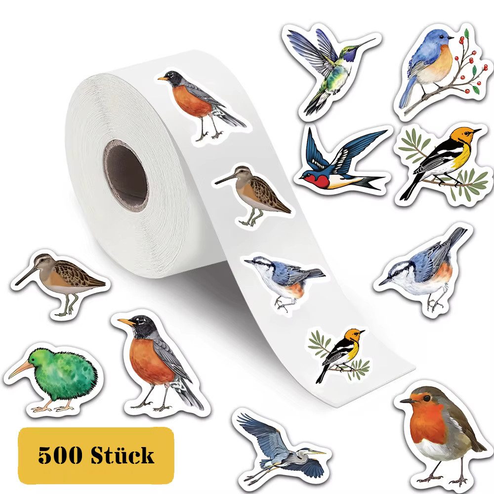Ware aus aller Welt Sticker Sticker 500 Vogel Aufkleber Deko Aufkleber Set Goodie Basteln Party, (500-tlg)