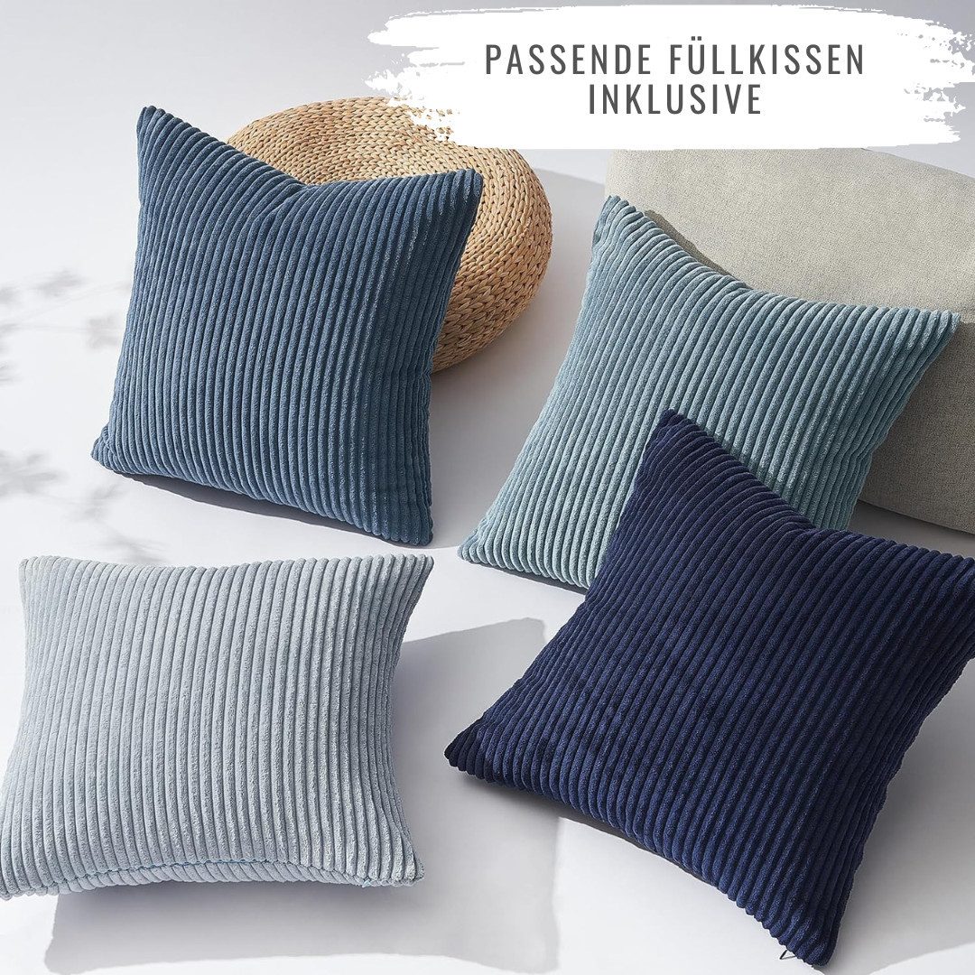 Interior by Hakito Dekokissen 4er Set Kissenbezüge inklusive Füllkissen Set Mary Kordsamt weich, Kissenhülle mit Füllung