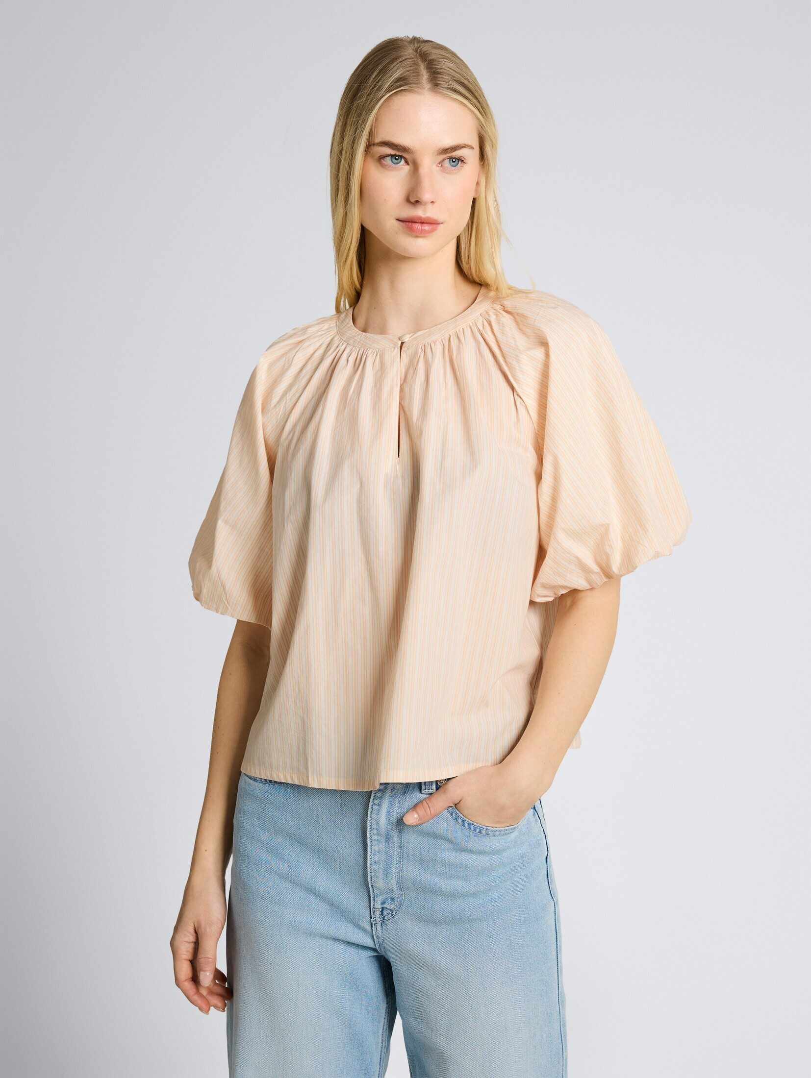 TOM TAILOR Denim Kurzarmbluse Blusen & Shirts Bluse mit Streifenmuster