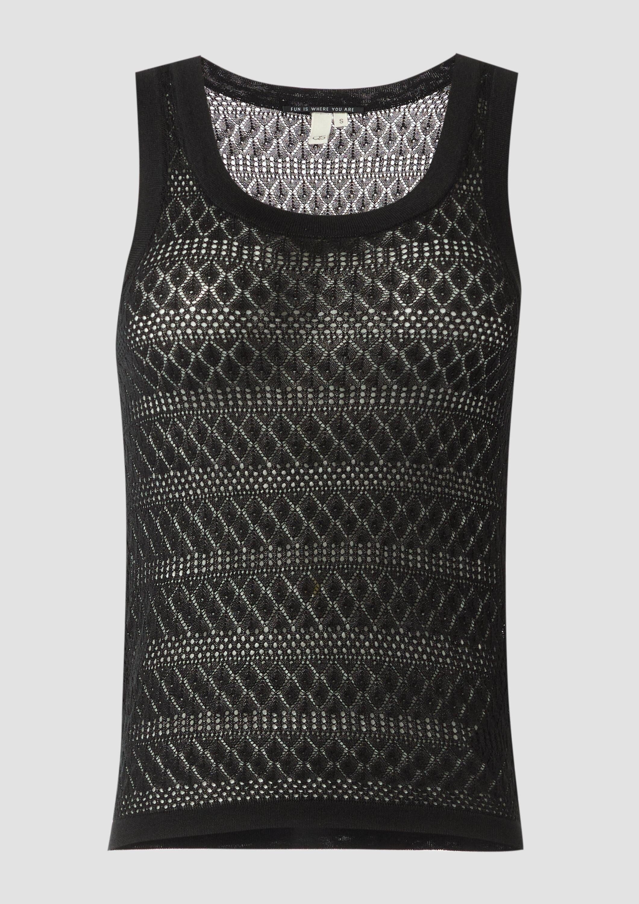 QS Muskelshirt Strickpullunder Transparentes Feinstrick-Top mit Ajourmuster