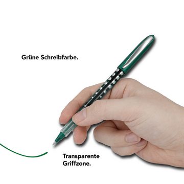 WESTCOTT Tintenroller Grün 10 Stück, Rollerball Pen mit grüner Tinte, 0,5 mm Strichstärke, (Vorteilspack, 10-tlg), transp. Füllstandsanzeige, Kapillartechnologie, ergonomischer Griff