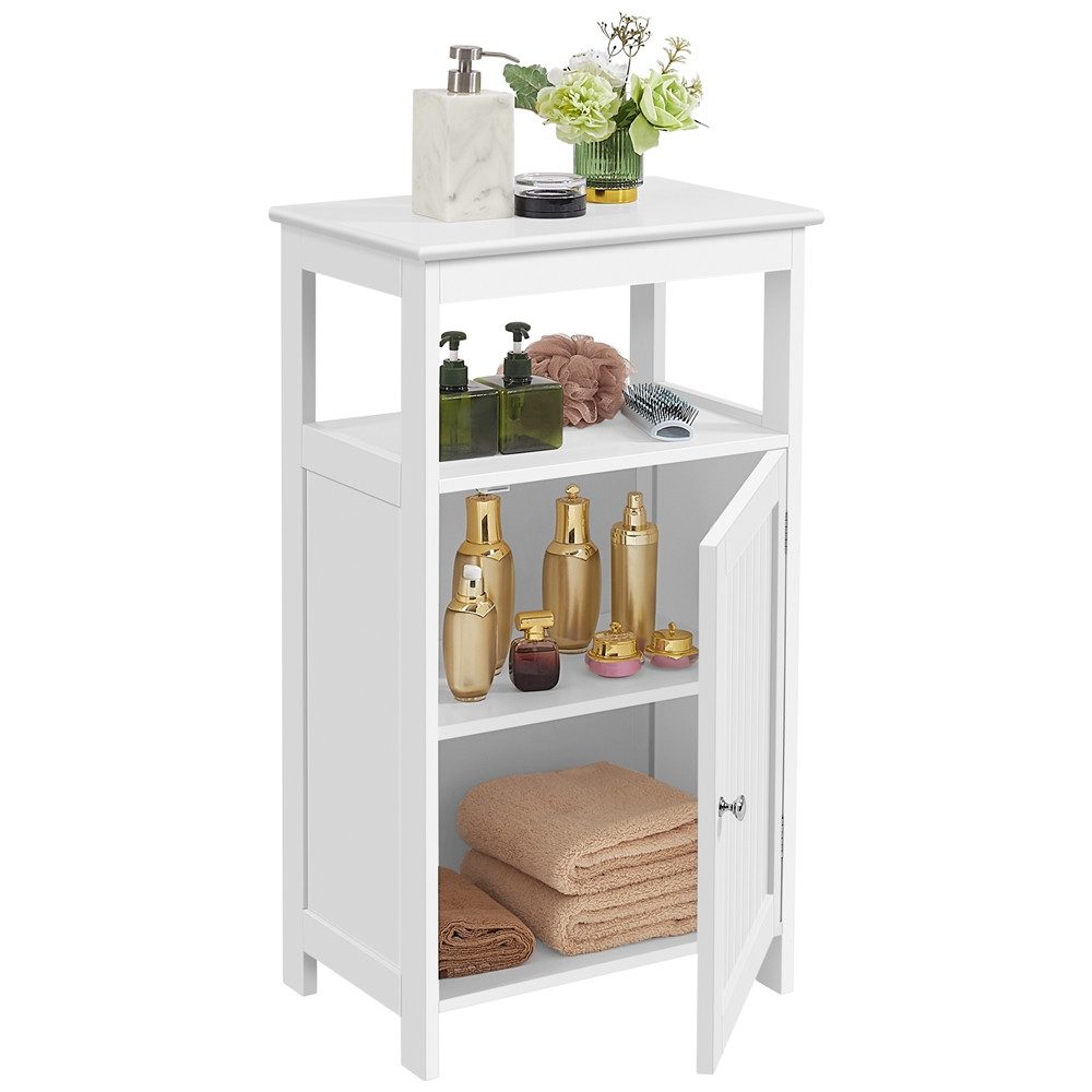 Yaheetech Badkommode Beistellschrank 45 ×30 × 84 cm, Schmaler Badezimmerschrank mit Einzeltür & Verstellbarem Einlegeboden