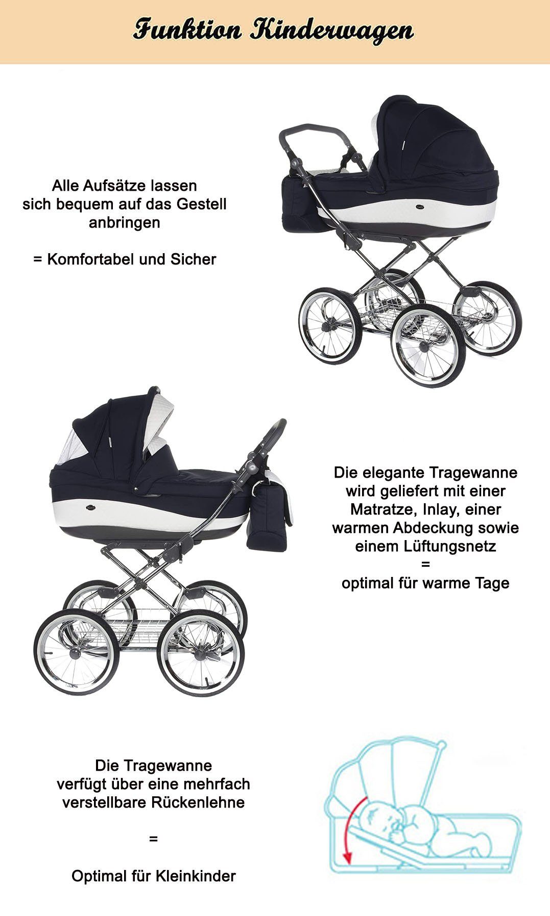 Roan Kombi-Kinderwagen Emma 3 Autositz - Schwarz in - (E-95) 7 in 13 inkl. Designs 1 Teile