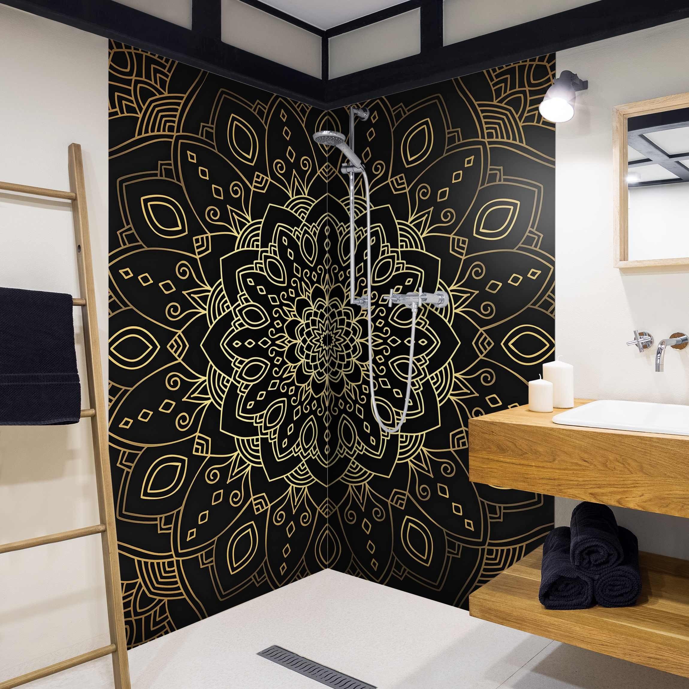 Thumbnail - Bilderdepot24 Duschrückwand Mandala gold Duschrückwand ohne Bohren Dusche Orientalisch, (2-tlg., 0,61 mm starke Folie se...