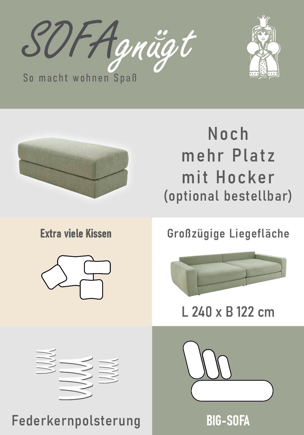 Jockenhöfer Gruppe Big-Sofa Milano XXL, B: 290 cm, Megasofa, Loungesofa, mit Zierkissen, Relaxfläche 120x240 cm, Federkern – Bild 4 von 5
