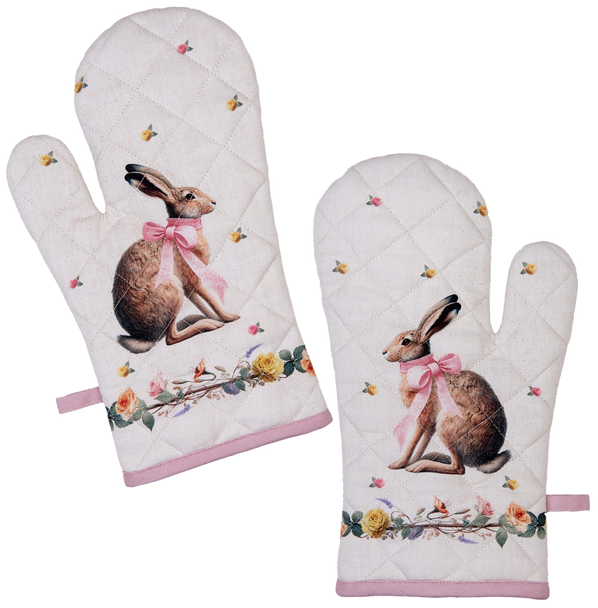 Clayre & Eef Topfhandschuhe Easter Whispers Collection, (2-tlg., 2-teilig), Ofenhandschuhe wattiert Größe: ca.18x30cm