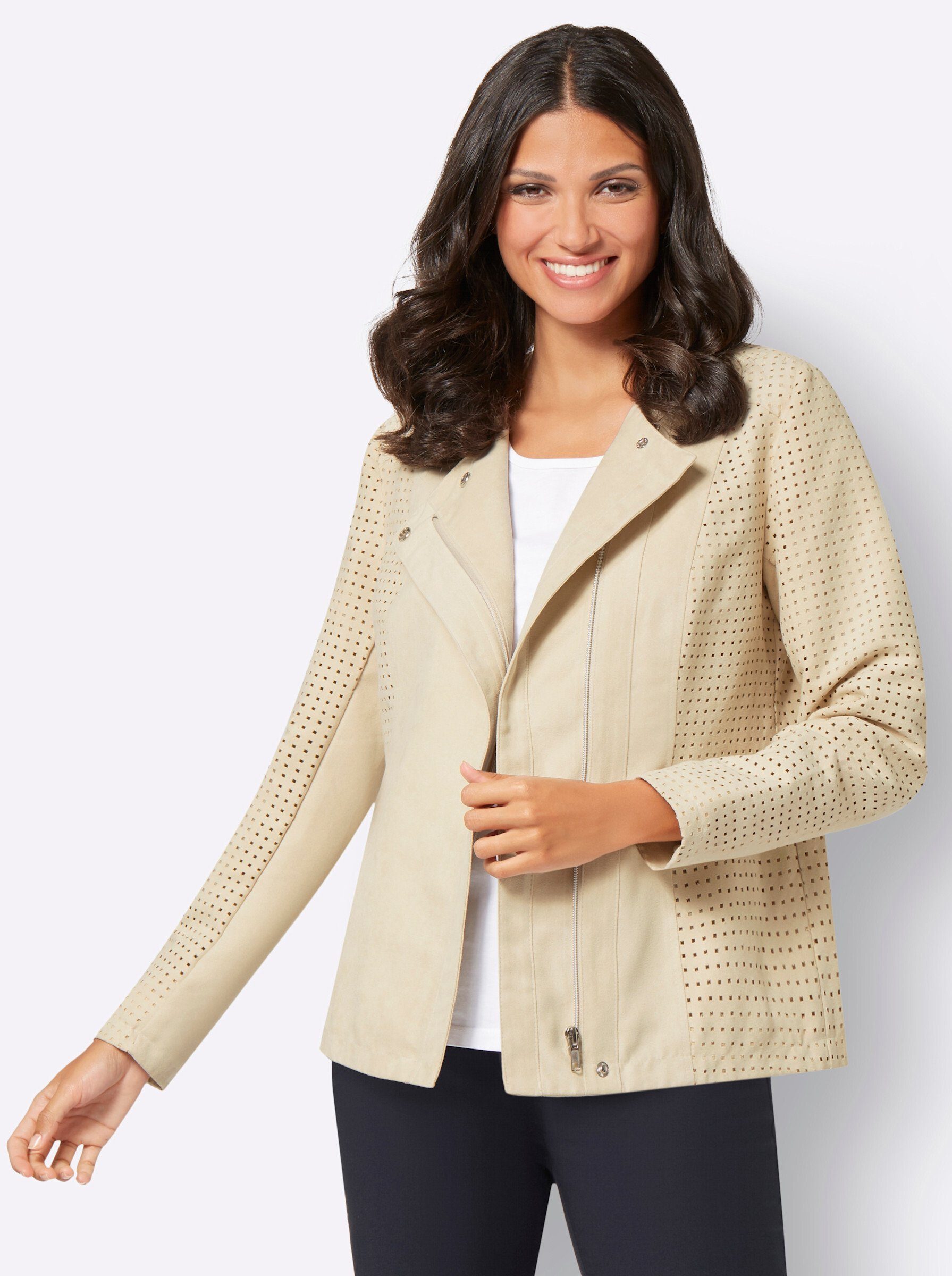 Sieh an! Allwetterjacke Lederimitat-Jacke Langarm