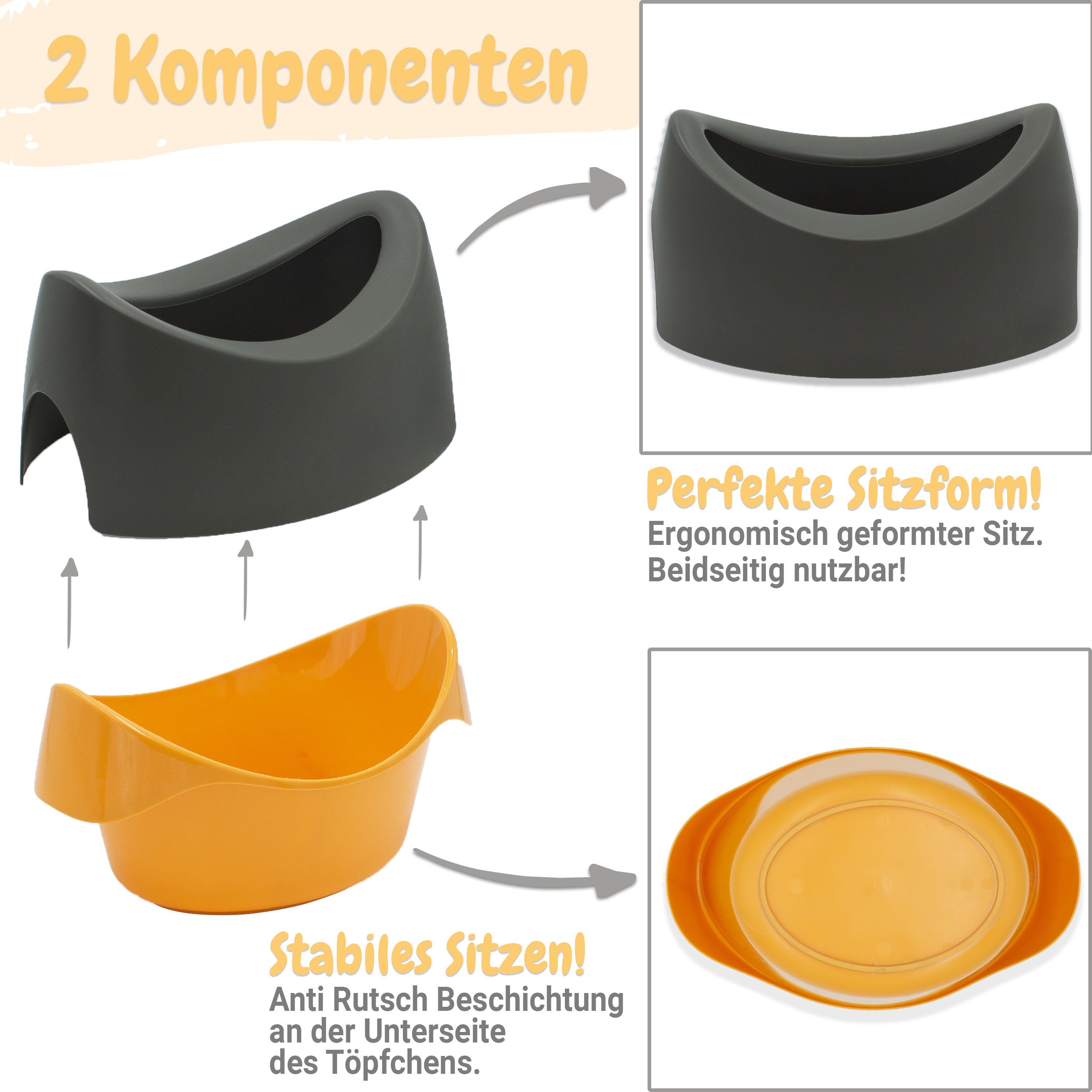 Babykajo Töpfchen, (Komponenten, 2-tlg), Kindertoilette, orange - dunkelgrau Toiletten-Training Babytopf für das