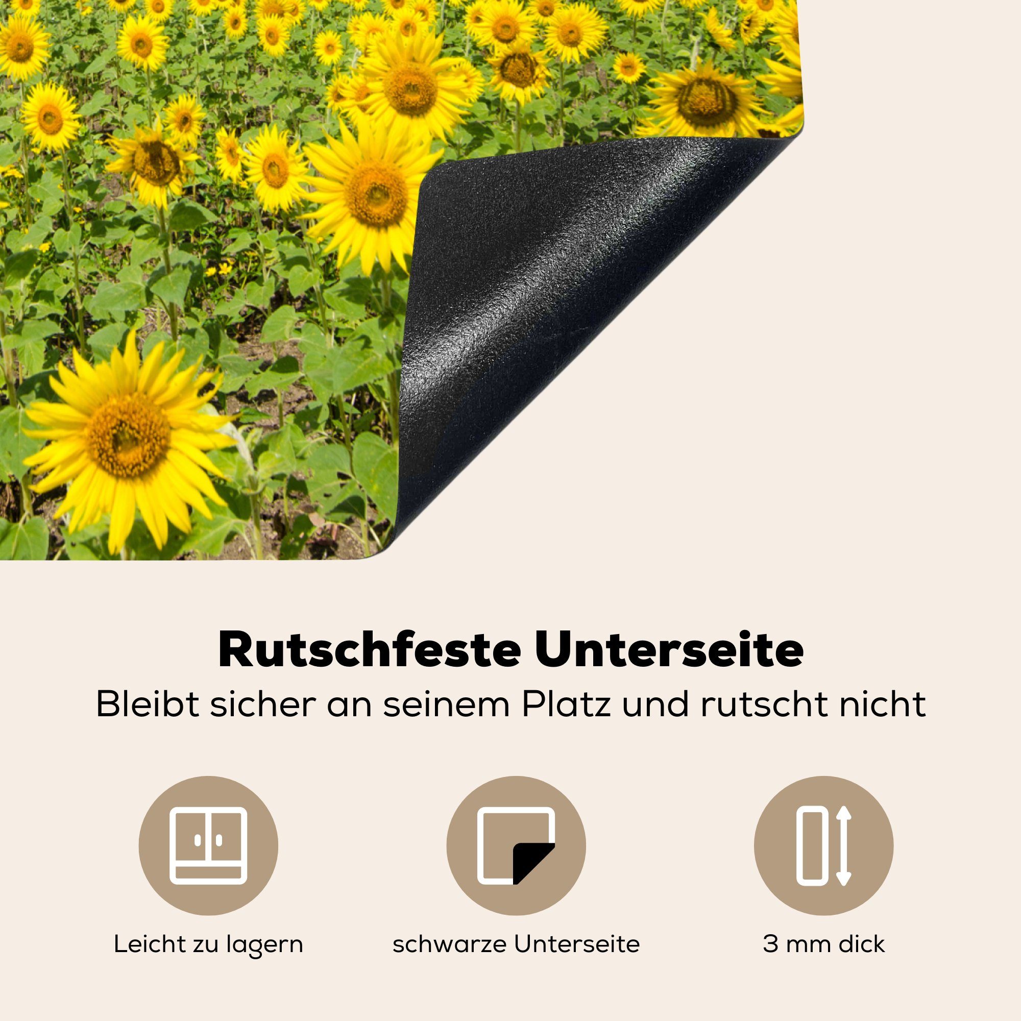 MuchoWow Herdblende-/Abdeckplatte Ceranfeldabdeckung Induktionskochfeld, Sonnenblumen Landschaft, cm, - - - Vinyl, (1 - tlg), Natur Gelb - Wolken Induktionsschutz, Blumen 59x51