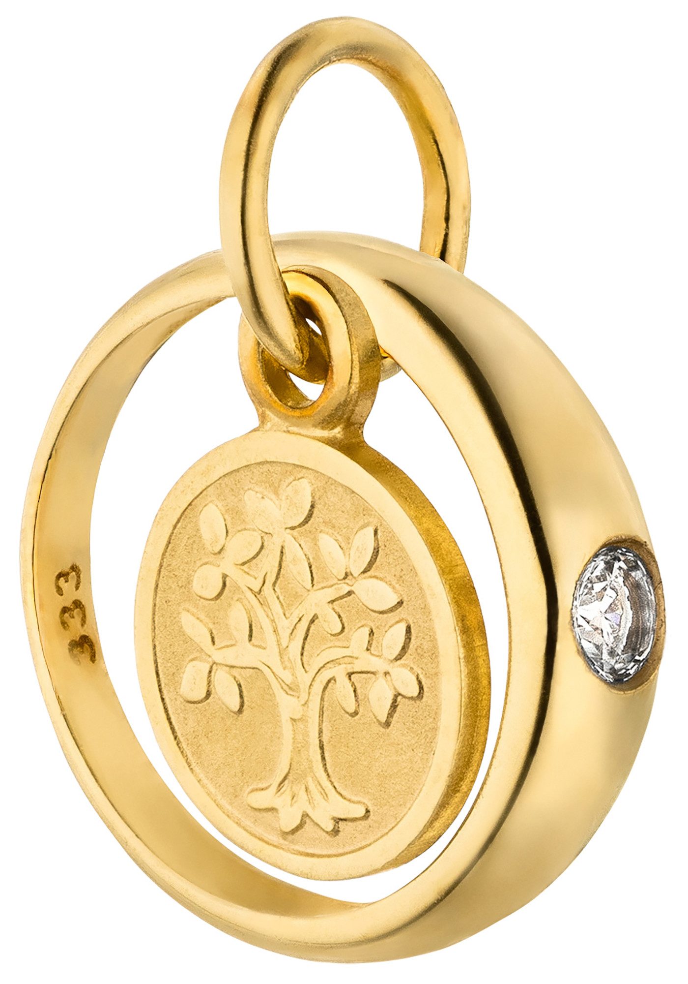 JOBO Kettenanhänger Anhänger Taufring Lebensbaum 10 mm, 8 Karat 333 Gold mit Zirkonia