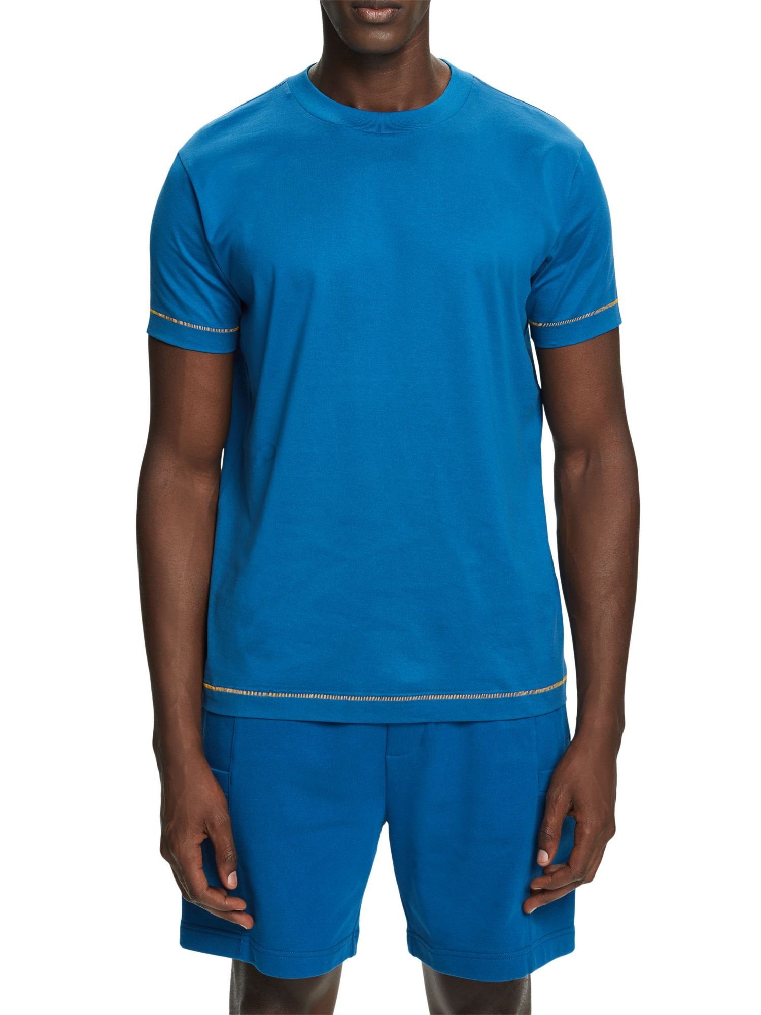 Esprit Collection T-Shirt DARK 100 % aus Jersey, BLUE (1-tlg) Baumwolle Rundhals-T-Shirt
