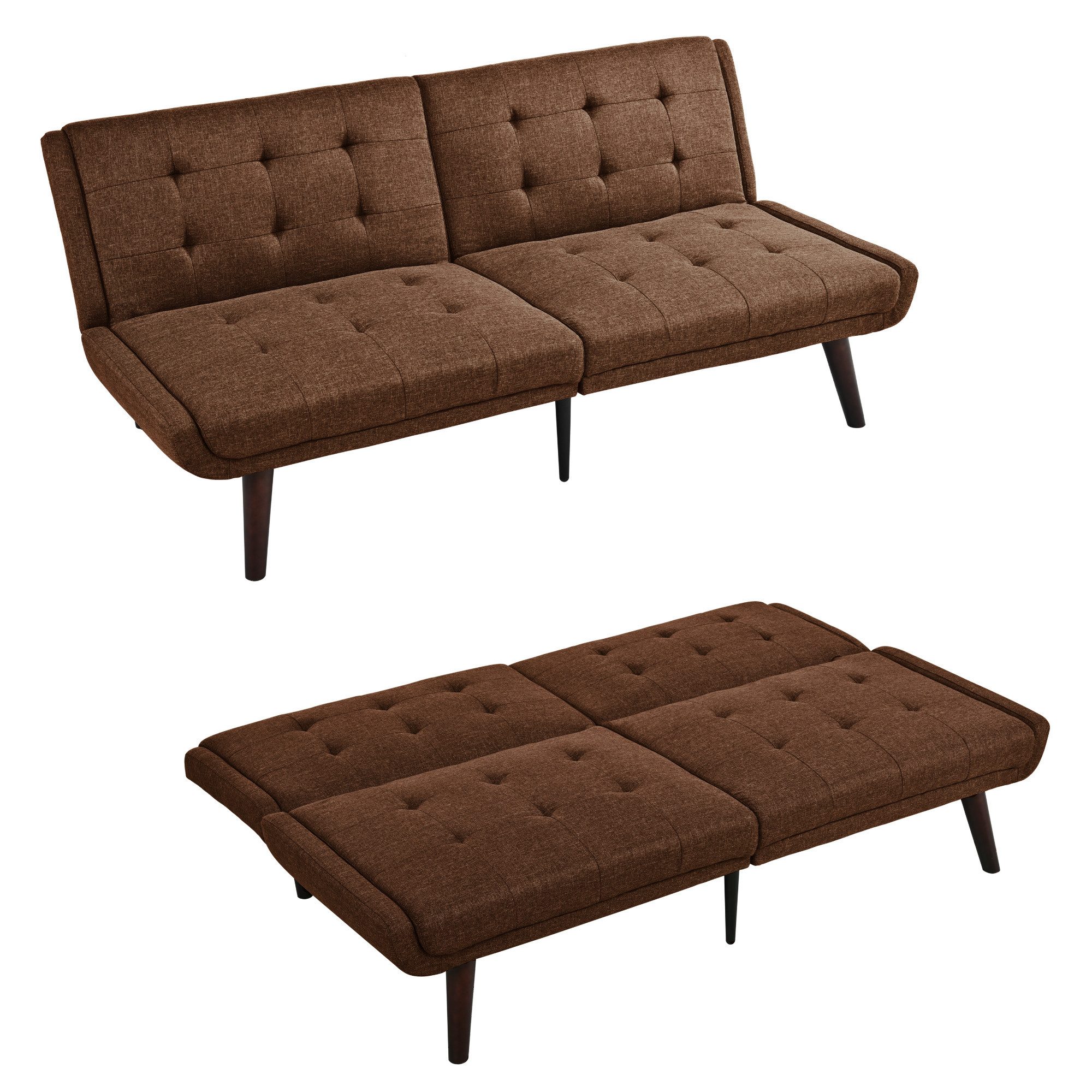 REDOM Schlafsofa für kleine Räume, Gästebett & Wohnzimmer, Klappbares Futon-Sofa Bett mit 5-fach verstellbarer Rückenlehne Braun 1 Teile