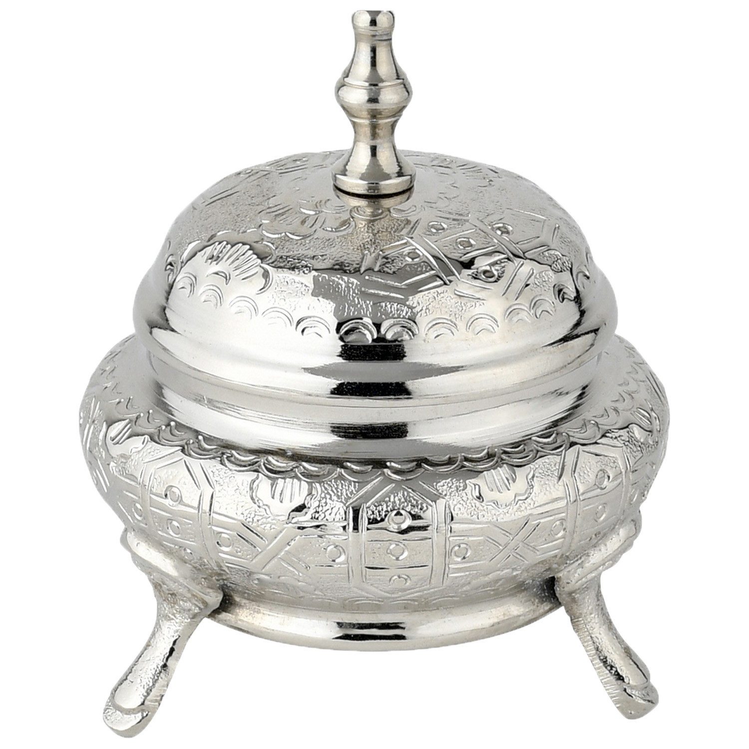 Marrakesch Orient & Mediterran Interior Zuckerdose Orientalische Messing-Zuckerdose Nabila, handgefertigt, Silber 13 cm, Aluminium, Metall, (1-tlg), Handarbeit