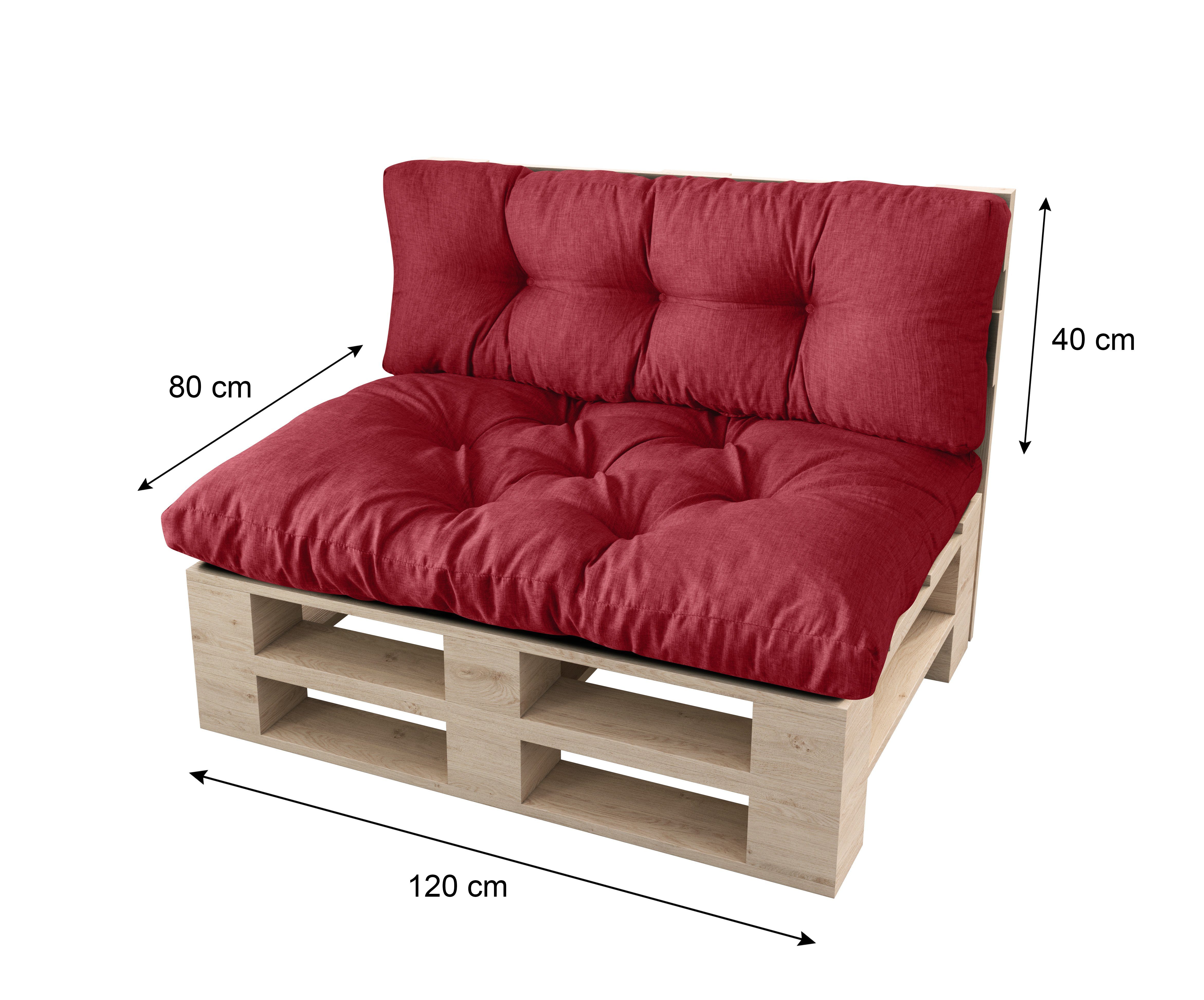 sunnypillow Palettenkissen Malmo - Set Sitzkissen 120x80x12 + Rückenkissen 120x40x15, palettenmöbel palettencouch polsterauflage