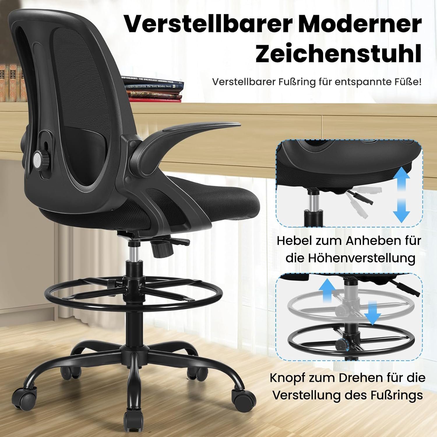 Razzor Bürostuhl mit mit Schreibtischstuhl verstellbarem (Bürostuhl Hochklappbaren Ergonomisch ergonomisch: Armlehnen Schreibtischstuhl Sitz), Bürostuhl