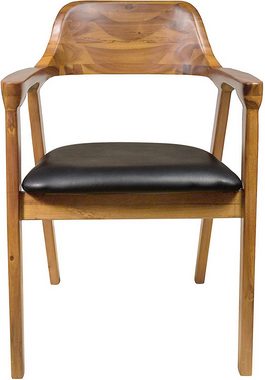 Junado® Essgruppe Hobart_Gruppe, Akazienholz, Baumkante, schräges schwarzes U-Gestell und Stühle