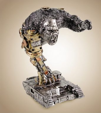 Kremers Schatzkiste Dekofigur Deko Figur Steampunk Gorilla auf Panzer 18 cm Affe Skulptur Affe 18cm