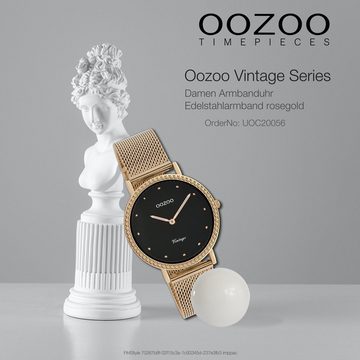 OOZOO Quarzuhr Oozoo Damen Armbanduhr rosegold, Damenuhr rund, mittel (ca. 34mm) Edelstahlarmband, Fashion-Style