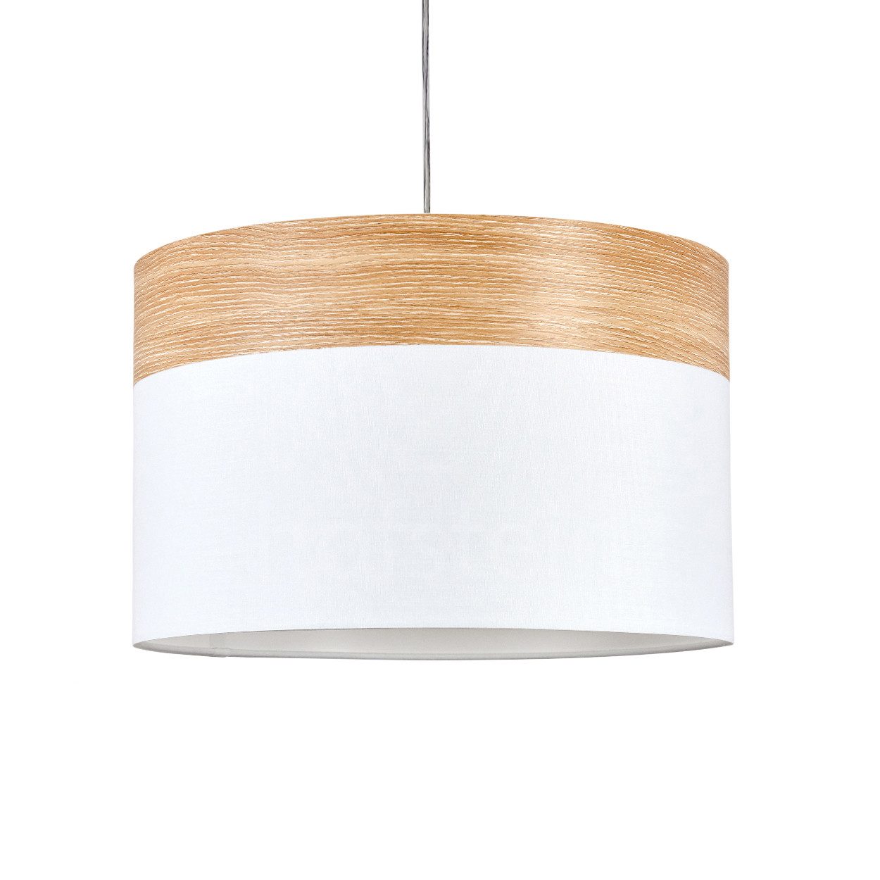 hofstein Hängeleuchte »Luoghicello« Hängelampe, Metall/Kunststoff/Stoff, Nickel-matt, ohne Leuchtmittel, Pendelleuchte mit rundem Schirm, E27, Holzoptik, Weiß