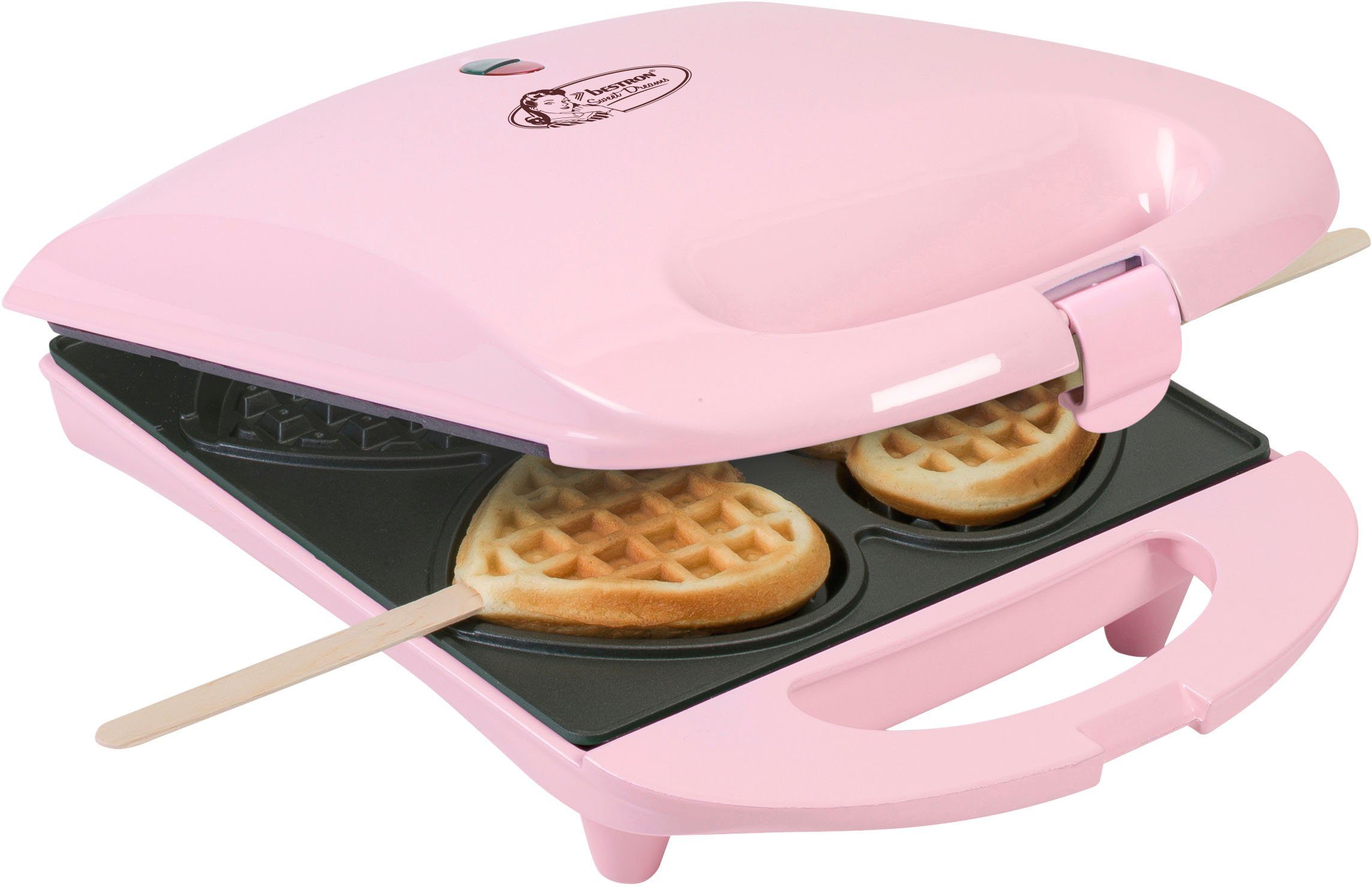 bestron Waffeleisen DSW271P für Herzwaffeln am Stiel, 780 W, Waffelmaker mit Antihaftbeschichtung Retro Design