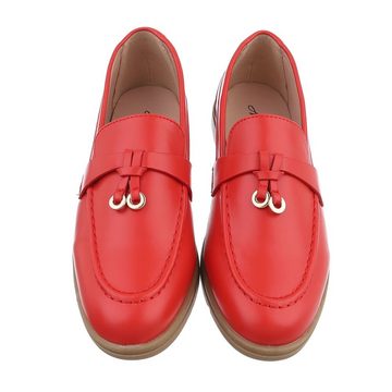 Ital-Design Damen Mokassins Freizeit Slipper Blockabsatz Mokassins in Rot