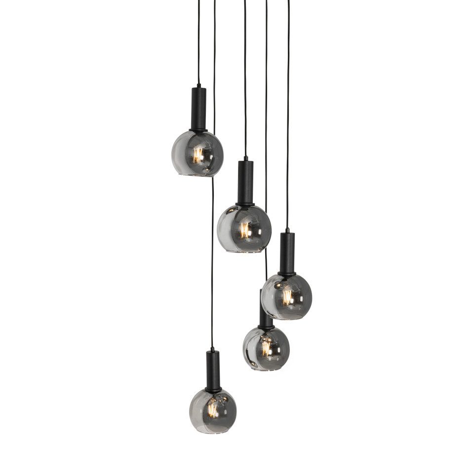 Qazqa Pendelleuchte Josje, ohne Leuchtmittel, Warmweiß, QAZQA Hängeleuchte, e27, Schwarz, Glas, Art Deco