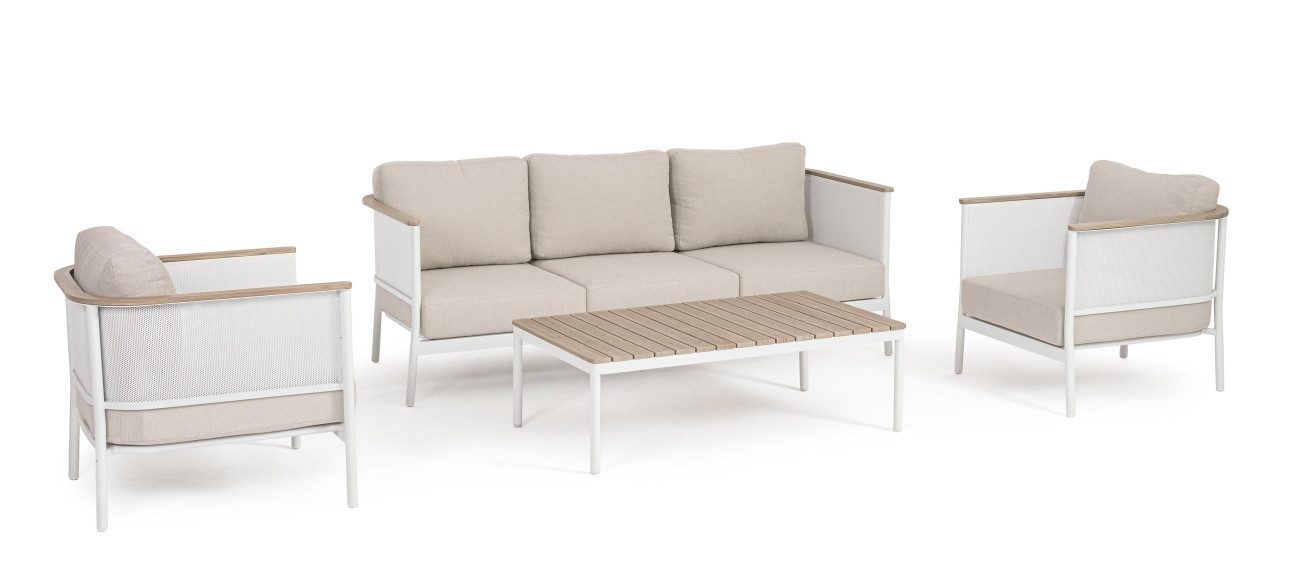 Bizzotto Gartenlounge-Set Ulises 4er Gruppe, Weiß, 2x Sessel, 1x Sofa, 1x Couchtisch