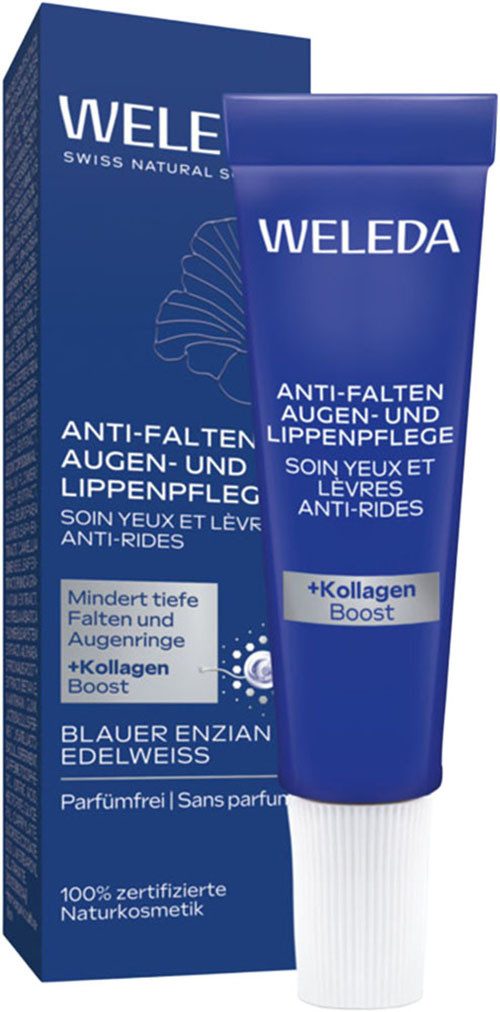WELEDA Gesichtsfluid ANTI-FALTEN AUGEN- UND LIPPENPFLEGE BLAUER ENZIAN & EDELWEISS, mindert sichtbar Falten, Augenringe, Tränensäcke und Schwellungen