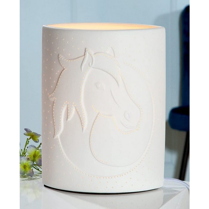 GILDE Tisch-Tageslichtlampe Porzellan Lampe Ellipse Pferdekopf (BxHxL) 18 cm x 28 cm x 10 cm