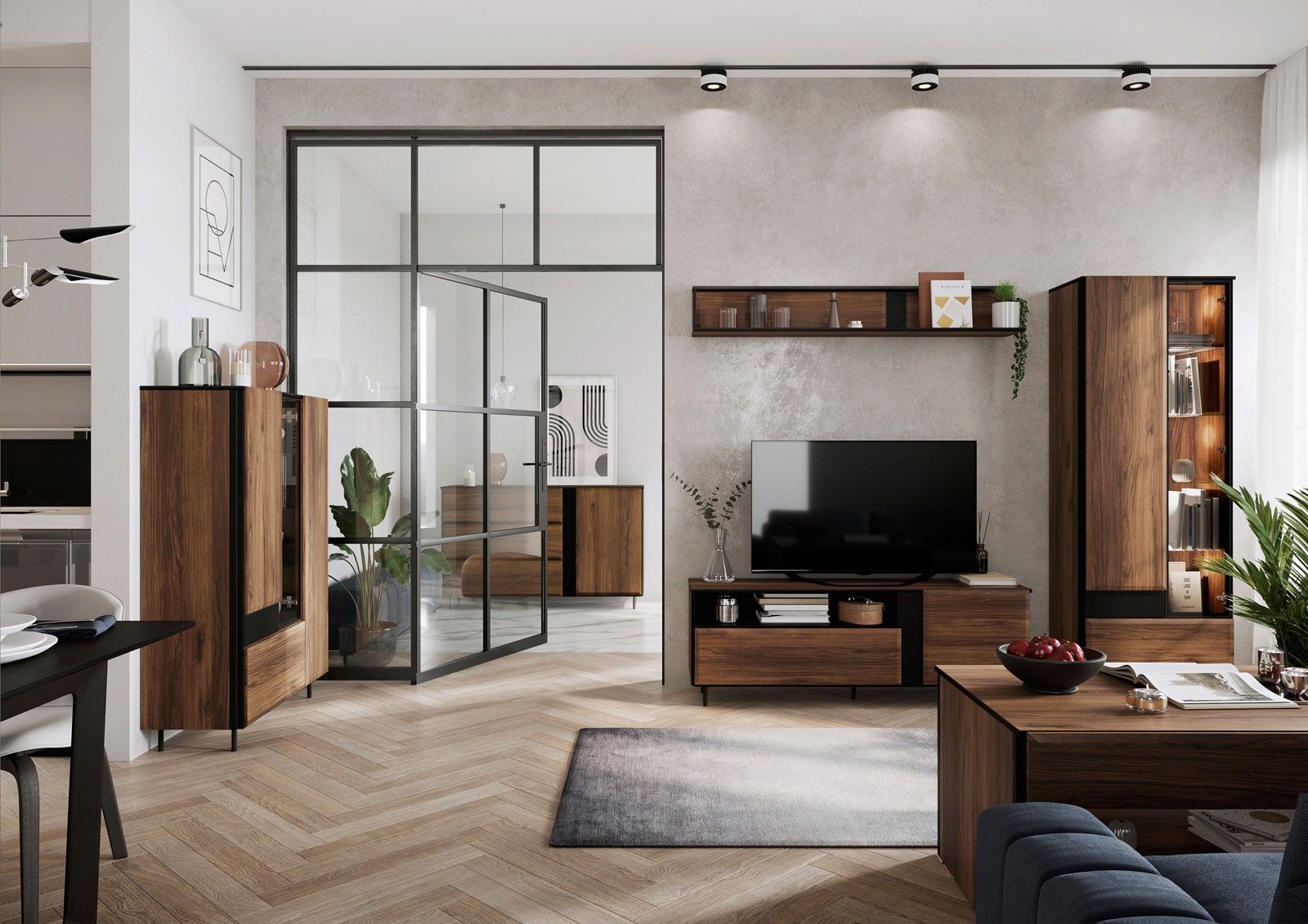 BIANCA Wohnzimmer, Compleo TV-Schrank Breite: für catania cm Möbelfarbe: Loft / eiche schwarz Lowboard 155