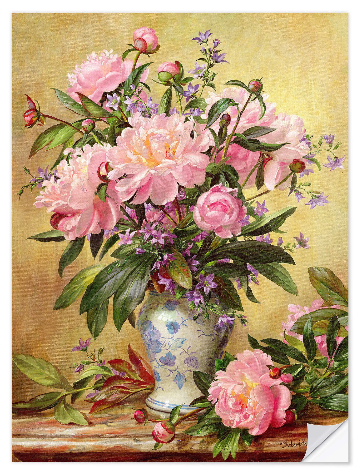 Posterlounge Wandfolie Albert Williams, Vase mit Pfingstrosen und Glockenblumen, Malerei