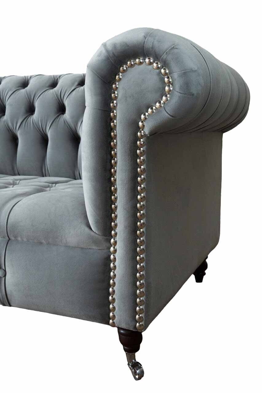 Europe Sofas Sofa 3 Chesterfield Made Couch Couchen Textil JVmoebel Sitz Grau, Polster In Sofa