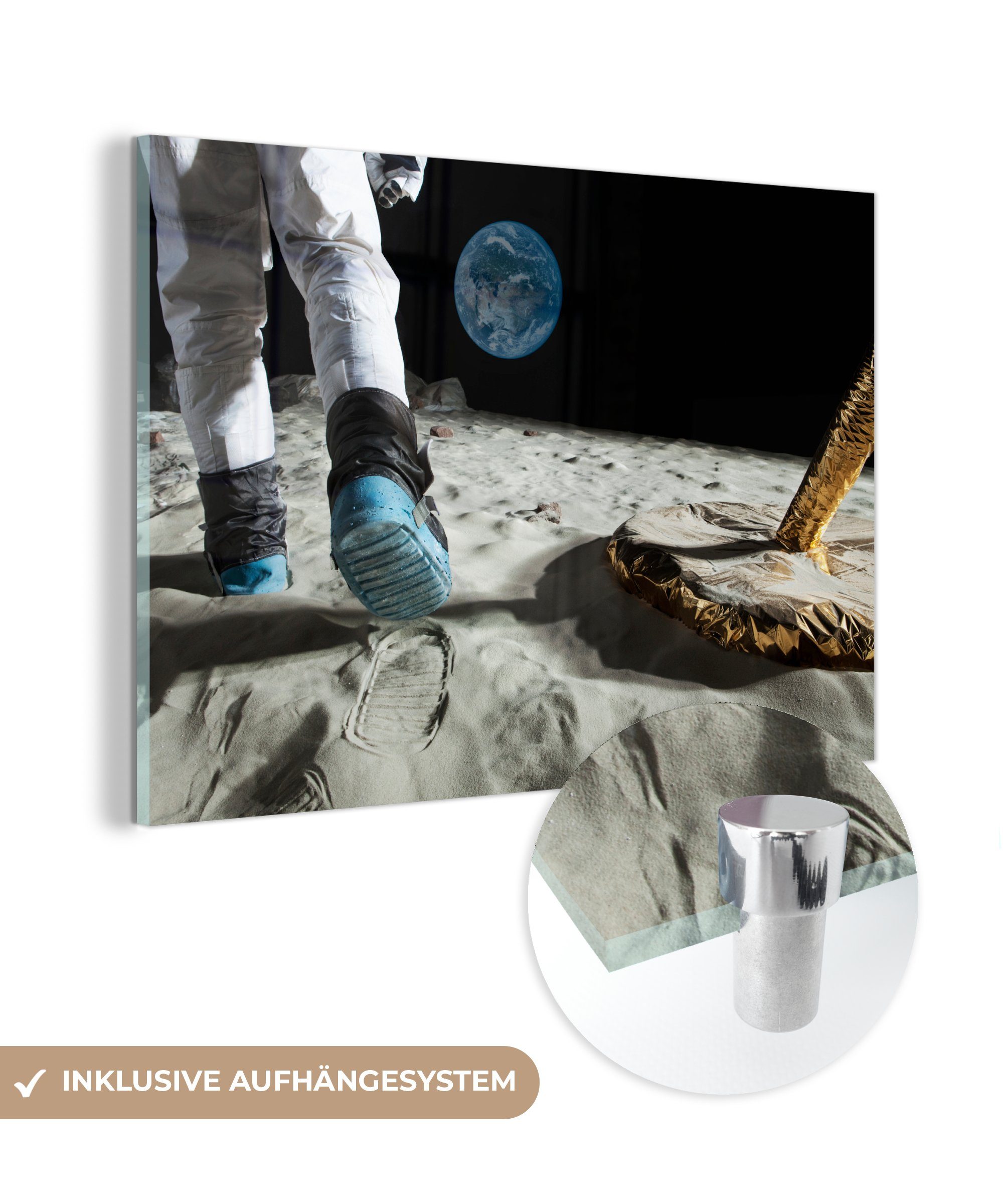 MuchoWow Acrylglasbild Weltraum - Mond - Astronaut, (1 St), Acrylglasbilder Wohnzimmer & Schlafzimmer
