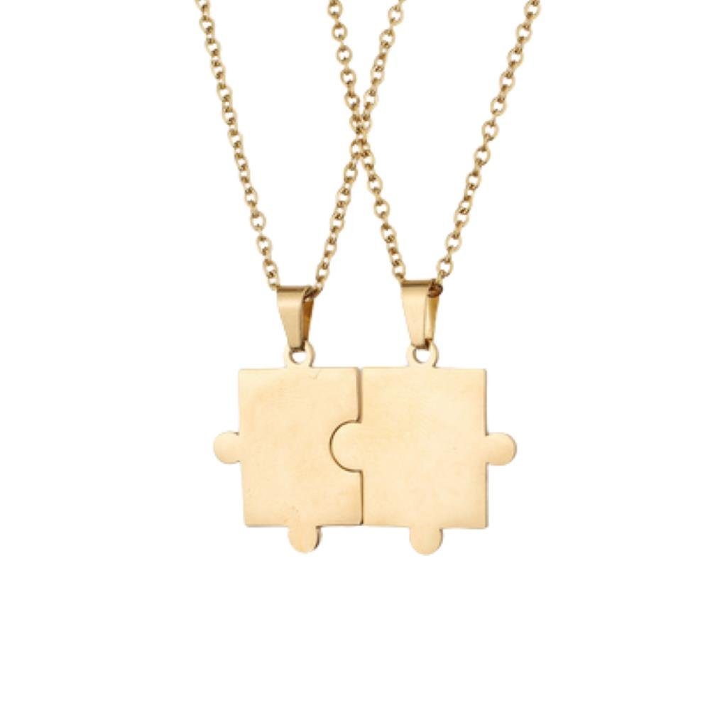 Farben Edelstah BUNGSA Ketten-Set aus Necklace Partnerketten-Set Puzzle-Anhänger (1-tlg), Halskette verschiedene mit Gold