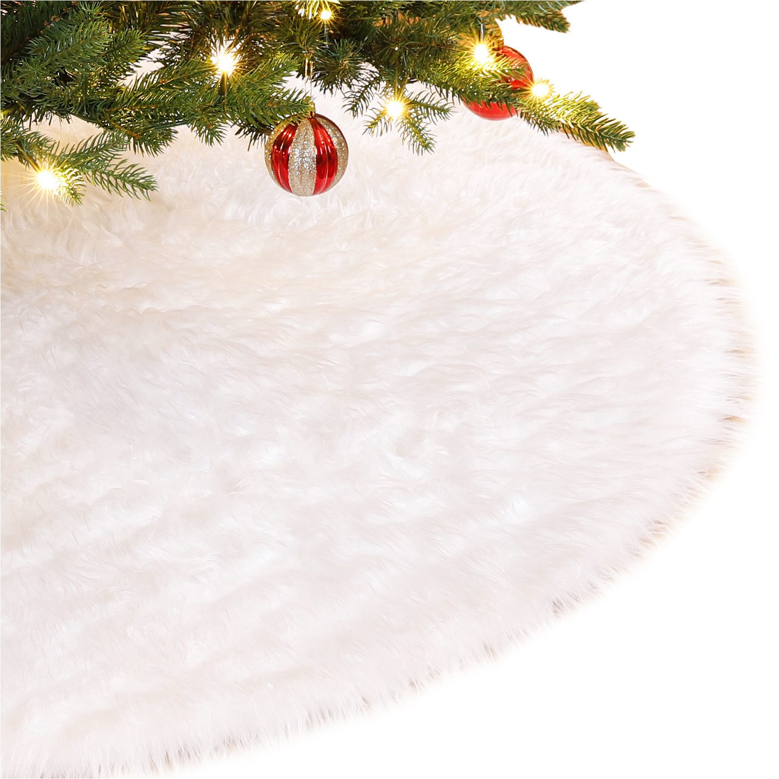 Yorbay Weihnachtsbaumdecke Tannenbaumdecke weiß Plüsch, Rund Rock Teppich Filz, Weihnachtsdeko, Weihnachtsbaumdecke für Tannenbaum, Weihnachtsbaum, Christbaum
