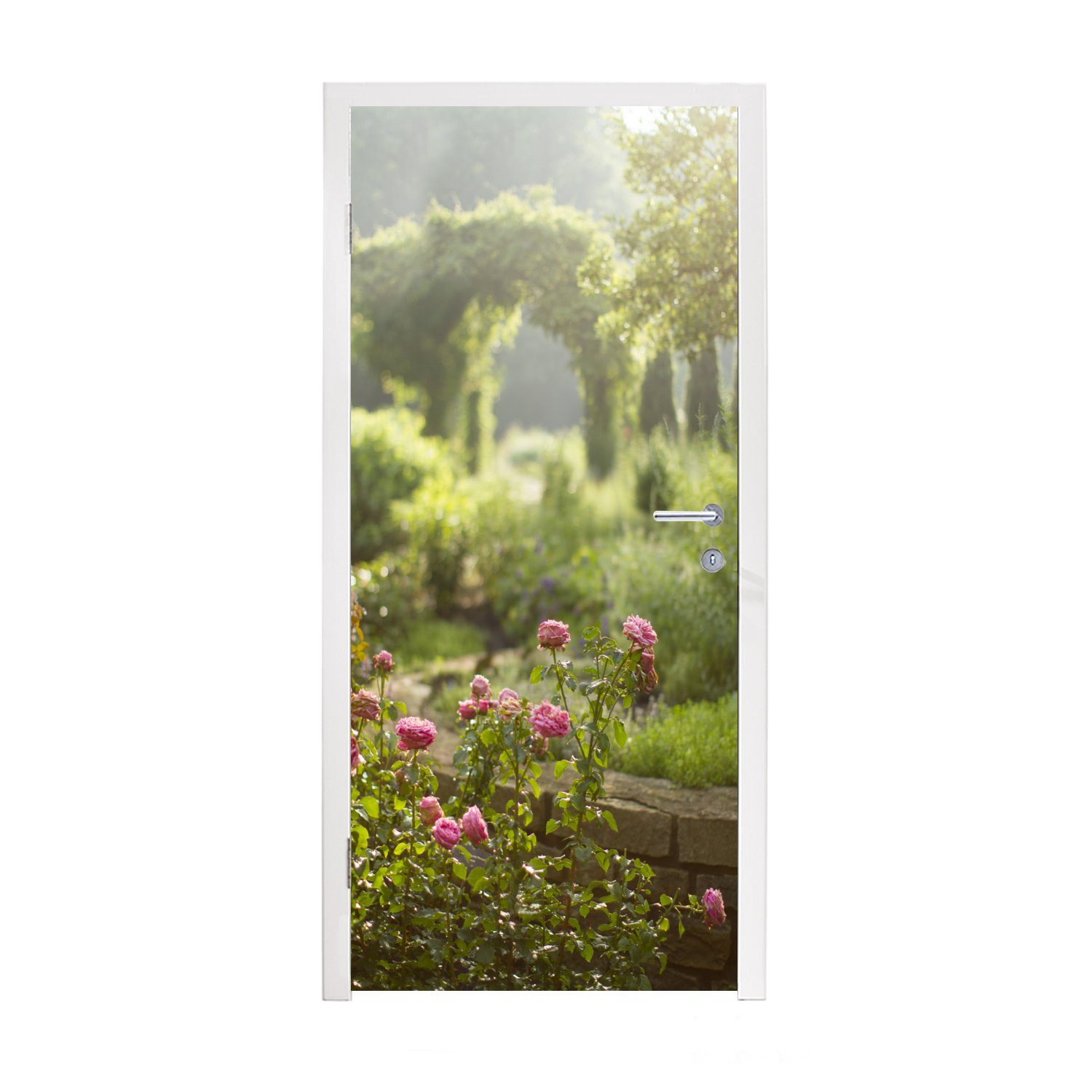 cm Garten, - Rosa Türaufkleber, - Türtapete Tür, Matt, MuchoWow St), Rosen 75x205 (1 Fototapete für bedruckt,