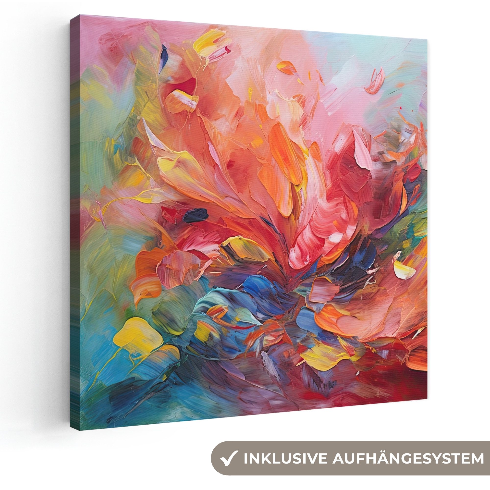 OneMillionCanvasses® Leinwandbild Ölfarbenoptik - Kunst - Abstrakt - Farbenfroh, Fotodruck (1 St), Wandbild, Deko Schlafzimmer Wohnzimmer Flur 20x20 cm
