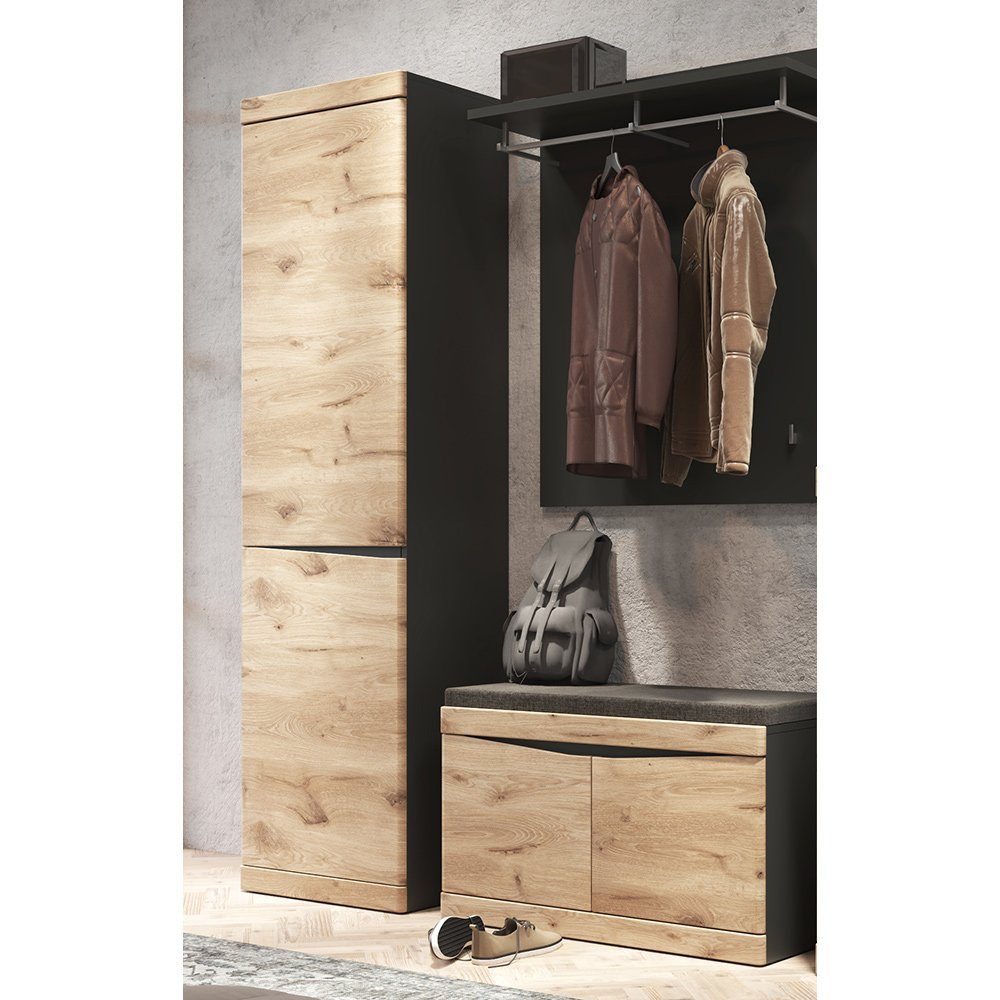 Lomadox Шкафы-Set SUNBURY-129, (Spar-Set, 3-St), Flurschrank, Шкафыpaneel, Bank, anthrazit, Eiche