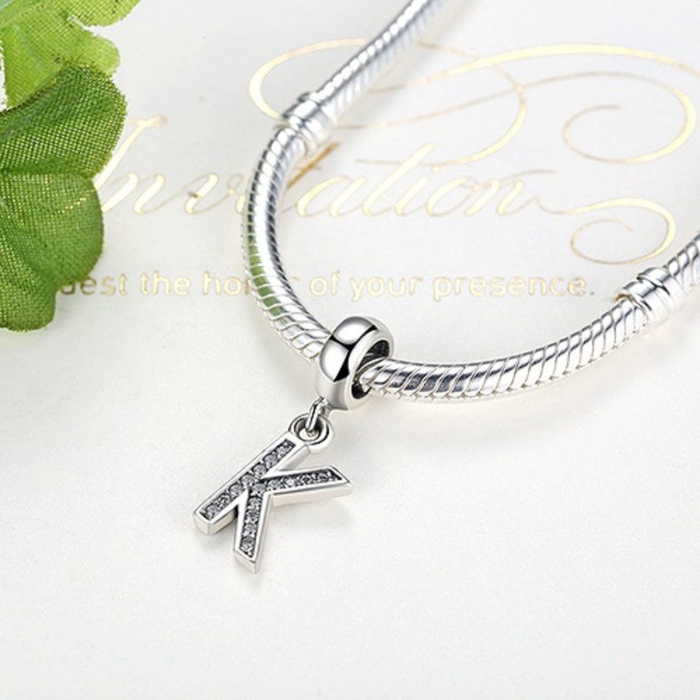 PANDACHARMS Buchstabenanhänger Alphabet Buchstabe A-Z für Charm Armband, 925 Silber, Zirkonia