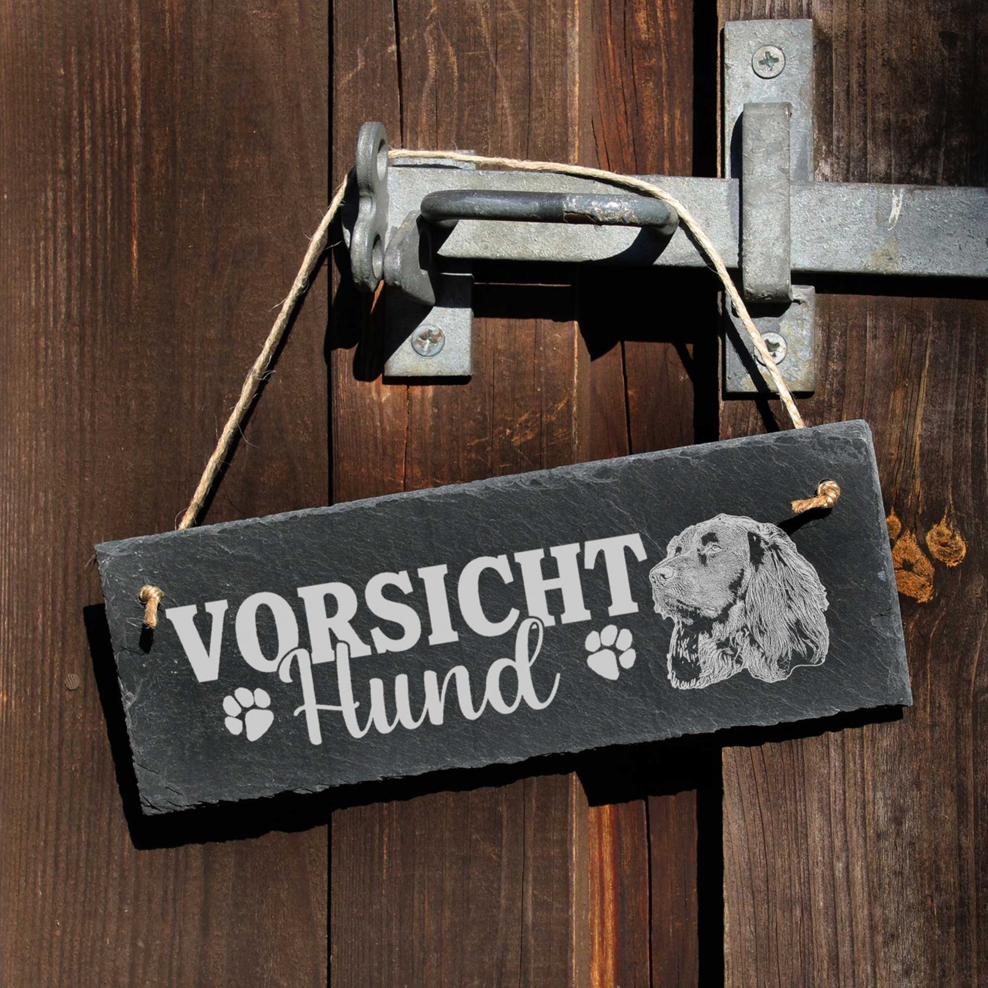 Deutsch Schild Dekolando Hund Langhaar Hängedekoration 22x8cm Vorsicht