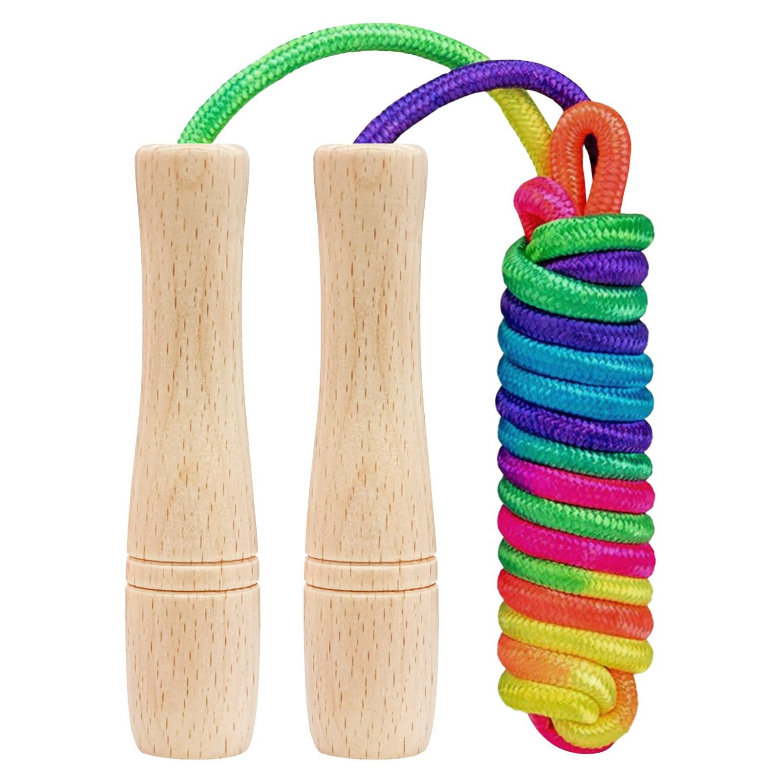 Kityhome Springseil Kinder Springseil, 250 cm, verstellbar, Holzgriff, bunt Kinderseil, Geeignet für Gras, Beton & Boden