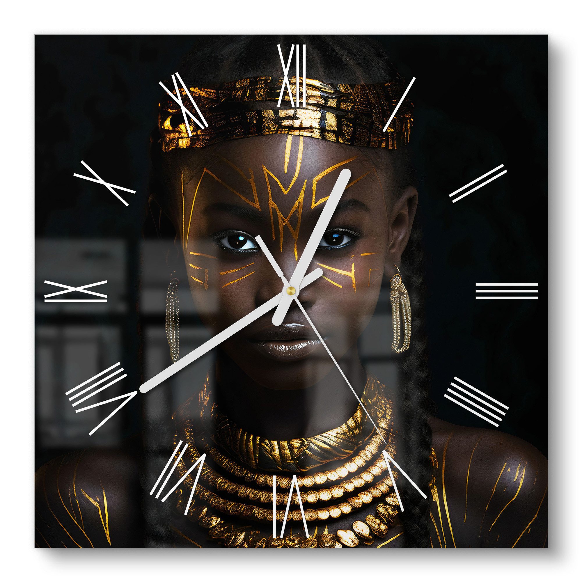 DEQORI Wanduhr 'Goldene Königin' (Glas Glasuhr modern Wand Uhr Design Küchenuhr)
