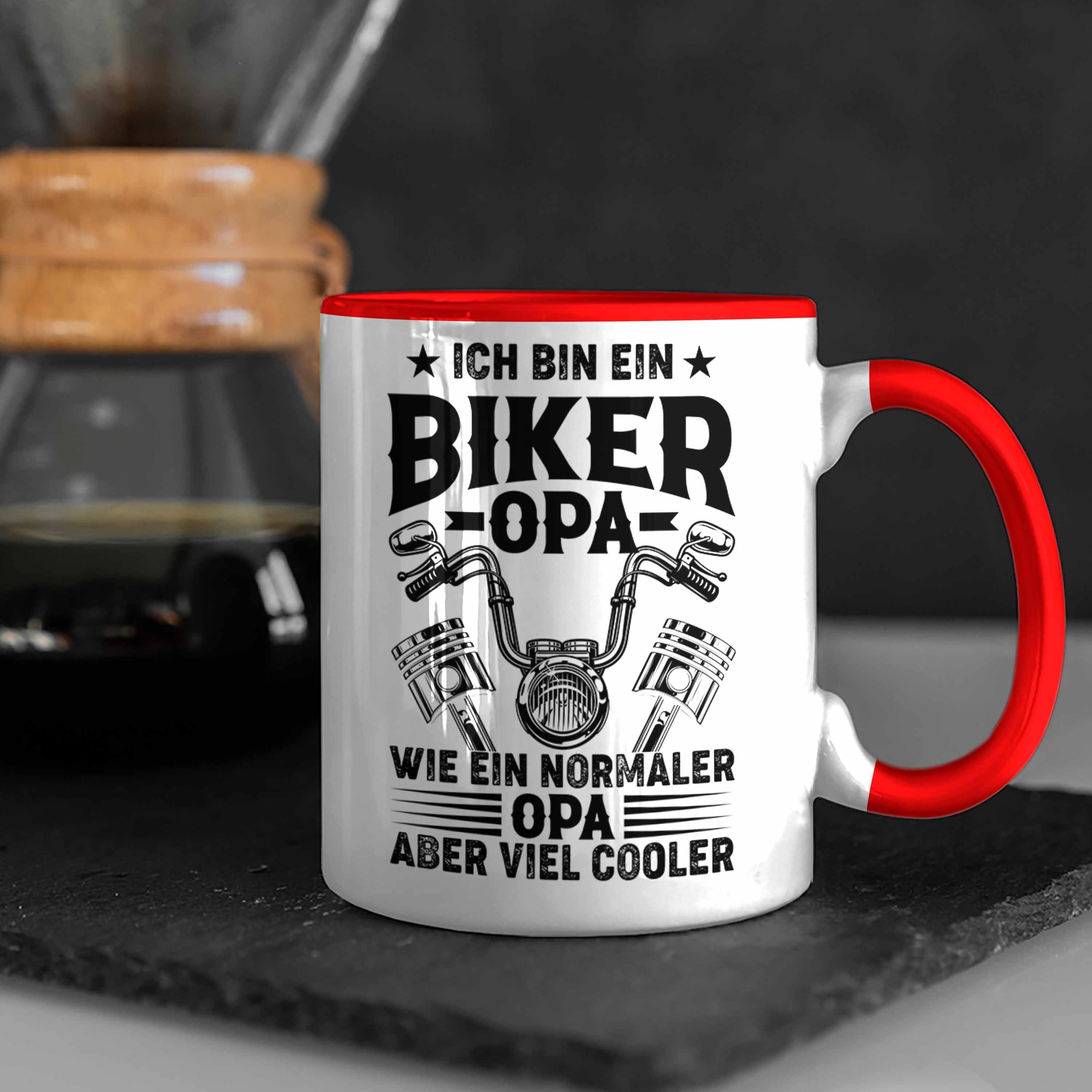 Geburtstag Trendation Opa Tasse Biker - Geschenkideee Geschenkidee Tasse Opa Geschenk Motorradfahrer Trendation Motorrad Opa Rot Vatertag