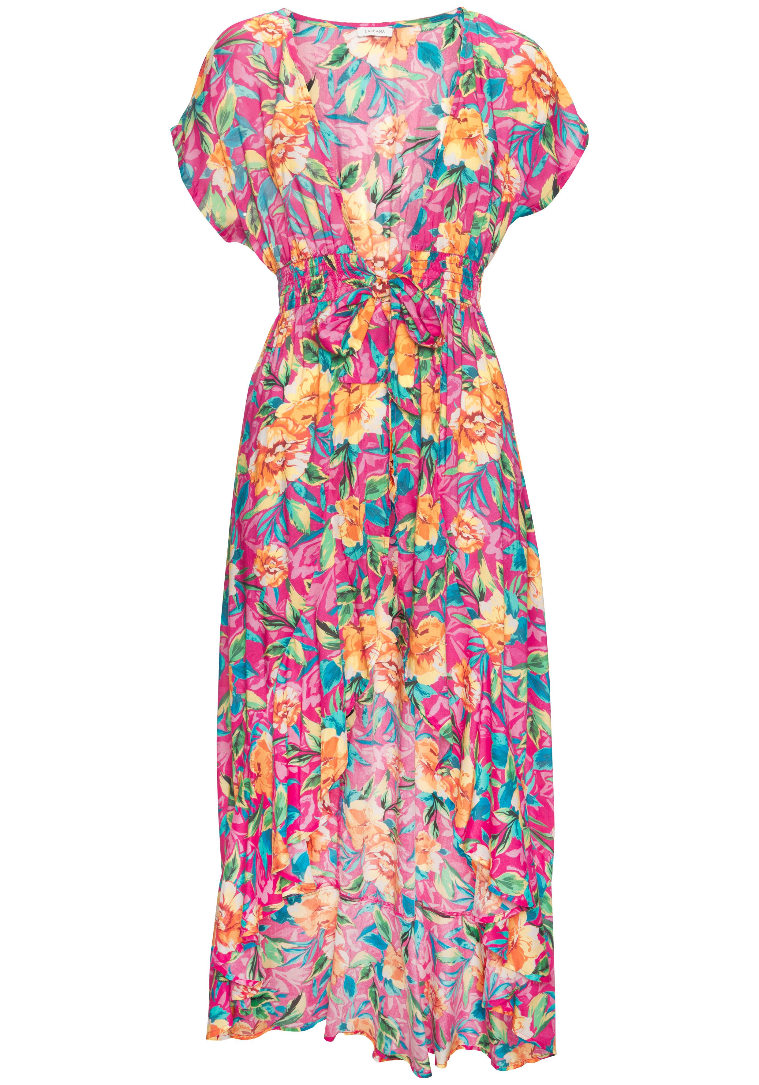 LASCANA Strandkleid im Kimono-Style zum Binden mit Blumendruck Kurzarm, Beach Cover-up, sommerlich. € 49,99