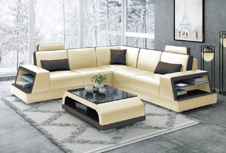 JVmoebel Ecksofa Ecksofa Ledersofa Polster Wohnlandschaft Couch Sofa, Made in Europe Beige/Braun