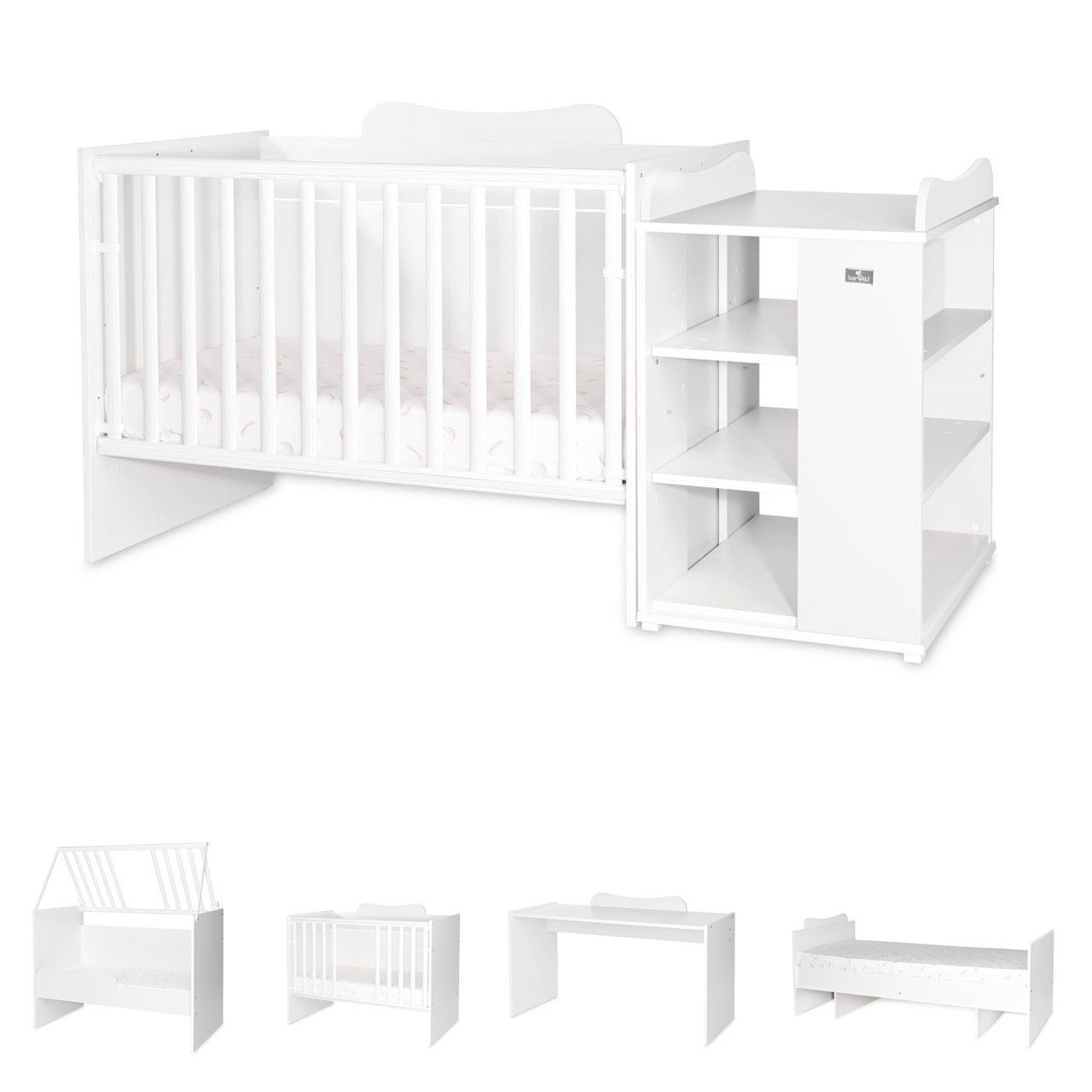 Lorelli Komplettbett Babybett Multi, Jugendbett, Schreibtisch, Wickeltisch, mehrfach umbaubar