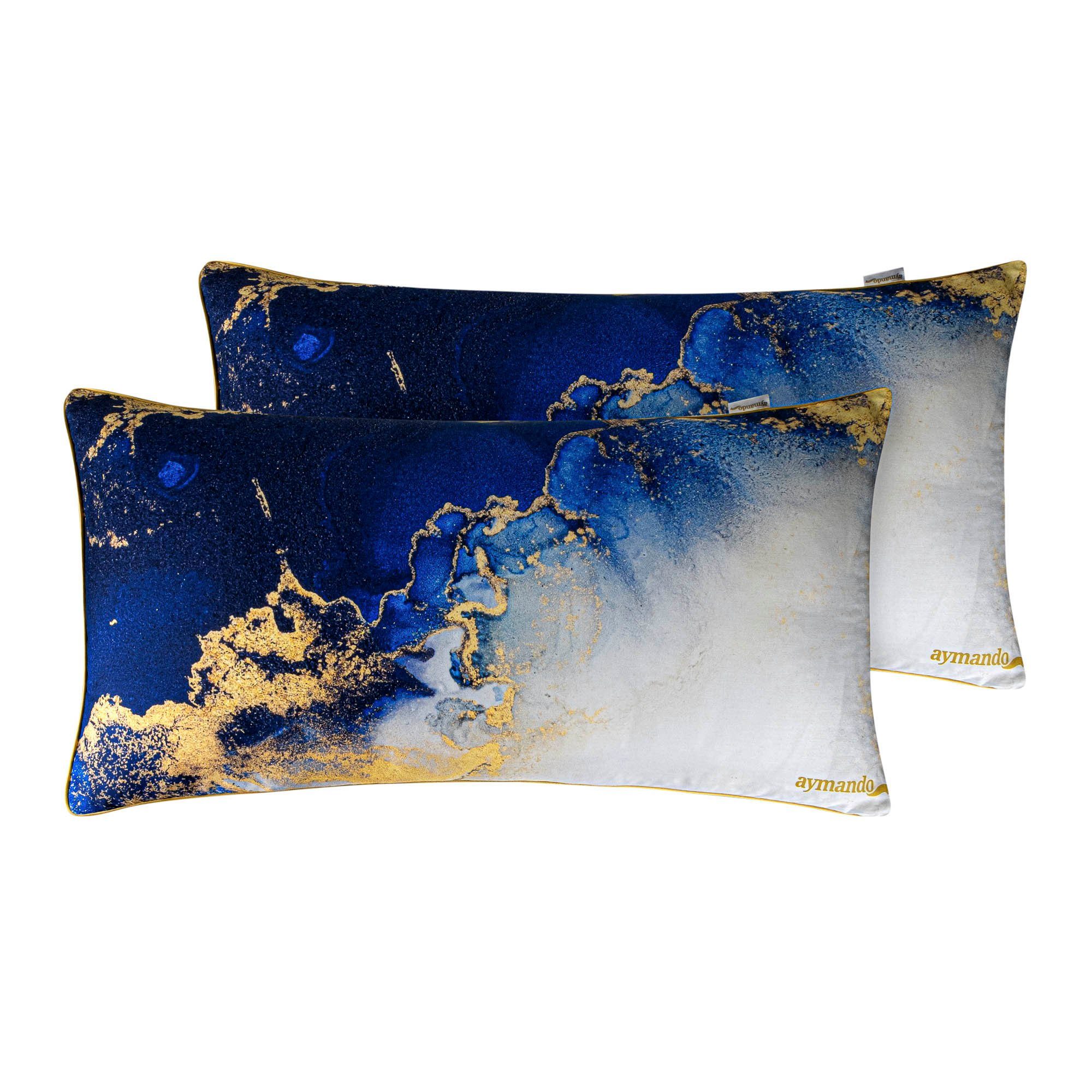 Aymando Kissenbezüge Marble Blue, (2 Stück), 100% Baumwolle Mako Satin, 40x80cm