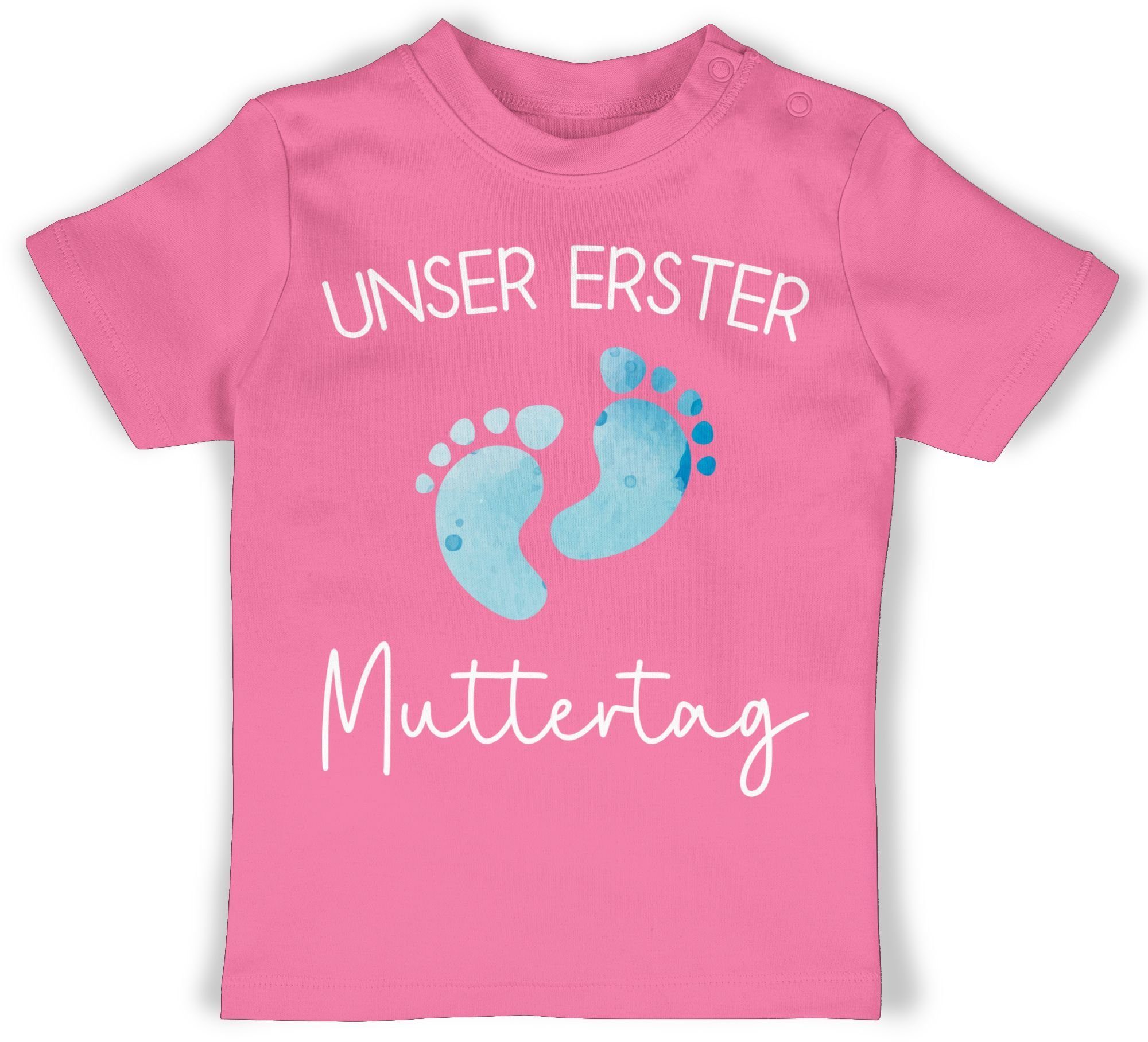 Shirtracer T-Shirt Unser erster Muttertag Aquarell Füße blau Muttertagsgeschenk 2 Pink