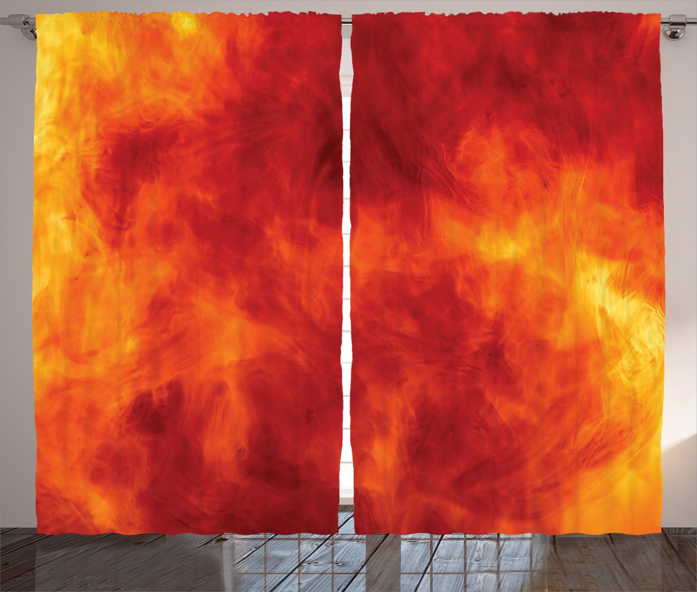 Schlaufen Haken, Abakuhaus, und und Schlafzimmer Flammen Feuer Entwurf mit Kräuselband Gardine Vorhang Orange